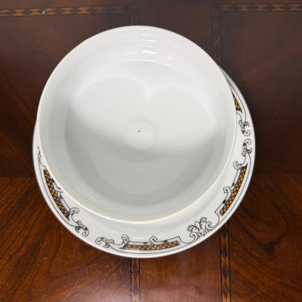 Vintage Czechoslovakia Porcelain Butter Dish Covered‎ Cheese Keeper Black White